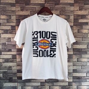 EUC Juniors Large Cropped Dickies White and Black Logo Tee
